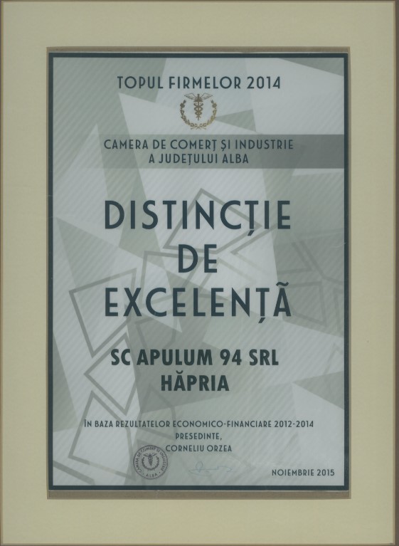 Distinctie de excelenta - Topul Firmelor - 2014