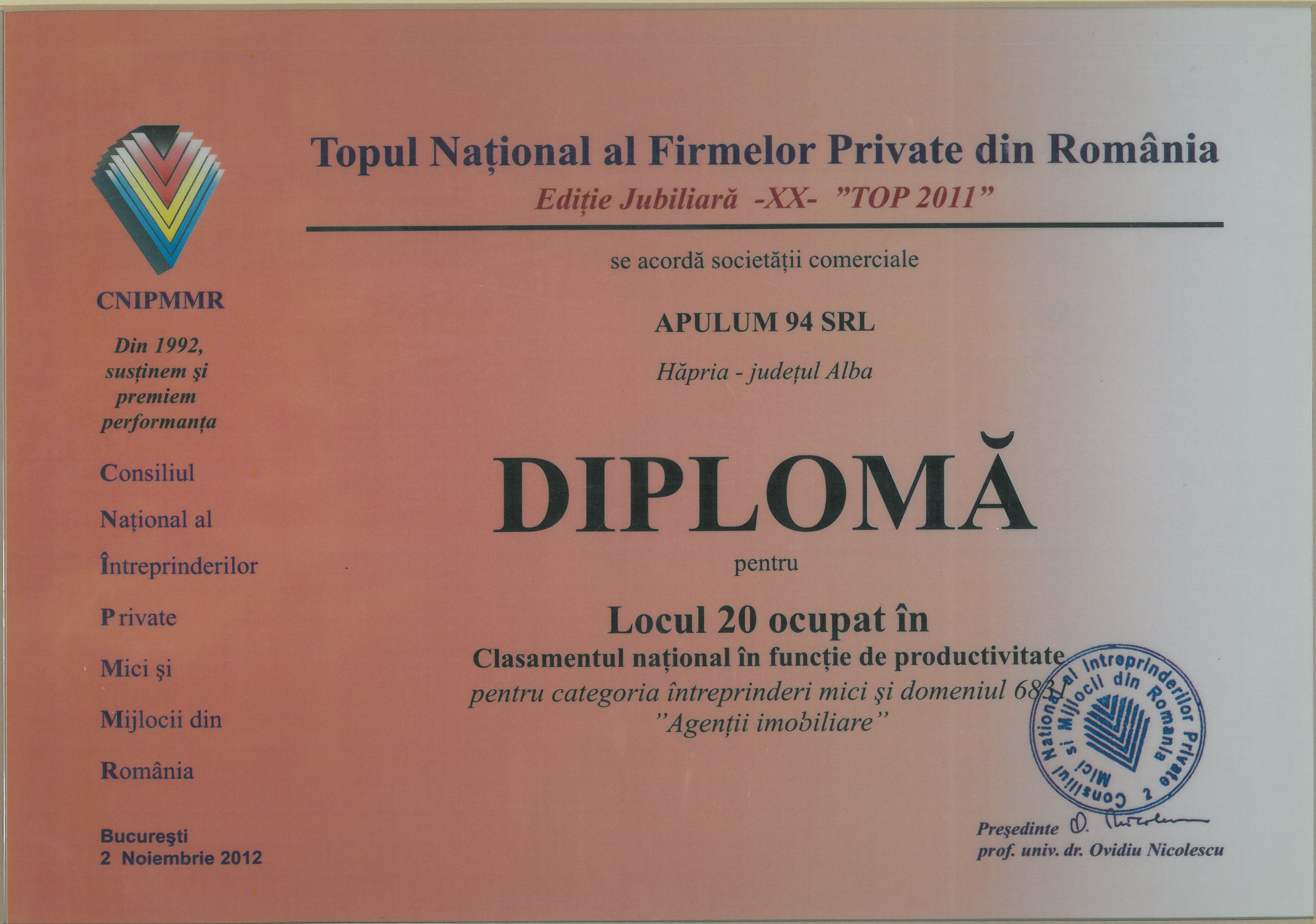 Topul National al Firmelor Private din Romania – 2012